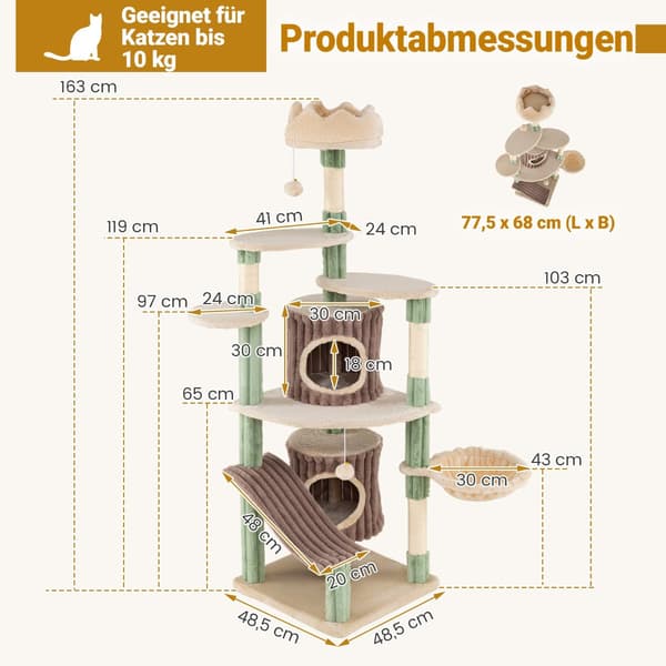 Stor - klätterträd med kattgrottor och bas Klättringsträd - 2 - Grön