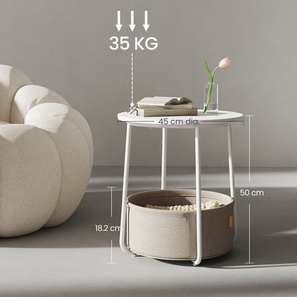 Rundt sidebord - Elegant og pladsbesparende - Mat hvid-kamelbrun