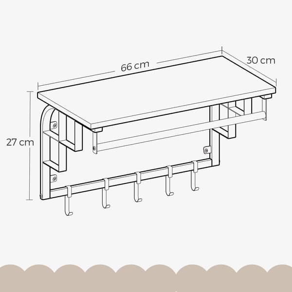 Väggkapphängare med hyllplan - robust design - brunsvart