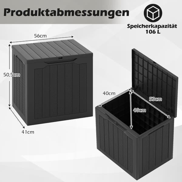 Utomhusförvaringslåda - Lockbox med låsbart och flätad rottingslook - 96 L - Svart