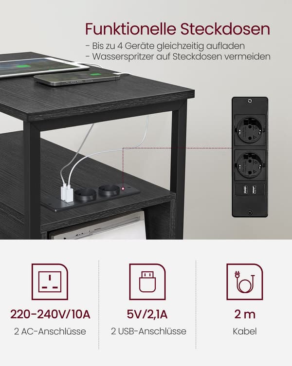 Natbord med skuffe - Moderne design - Antracitgrå og sort