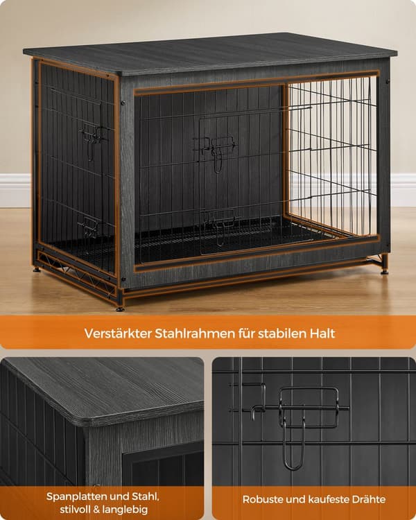 Hundebur - Ekstra Stærkt - Træ og Stål - Sort
