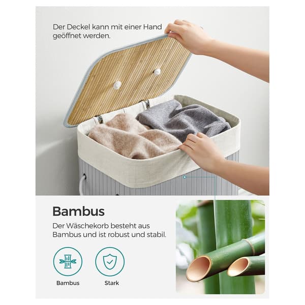 Bambuinen pyykkikori - 72 L - Kannella - Harmaa