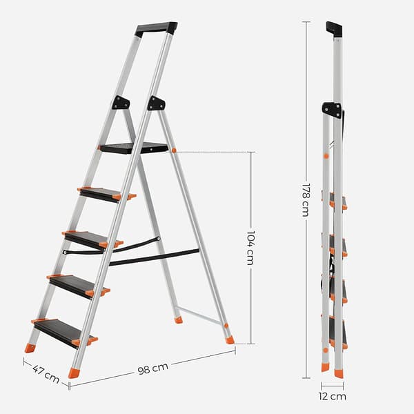 Sammenklappelig trappestige - 5 trin - Aluminium - Sort-orange