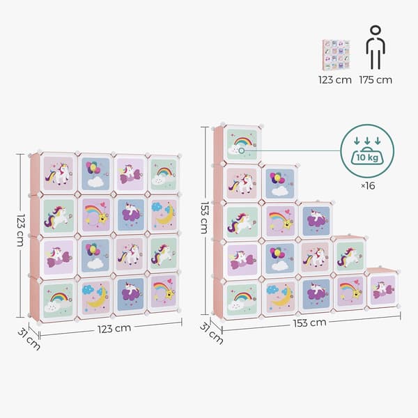 Reolsystem - sæt med 16 kuber - pink