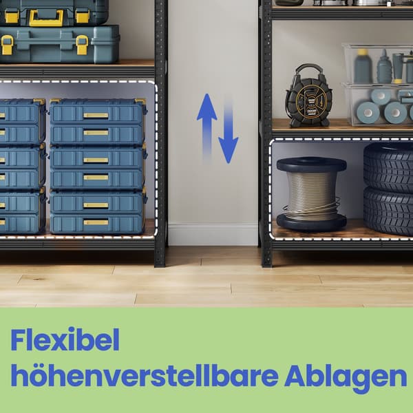 Opbevaringsreol - tung - stål og spånplade - brun-sort