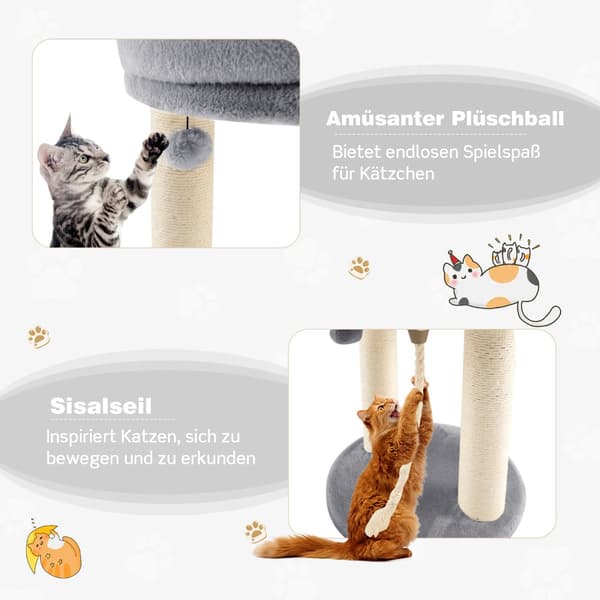 Cat - Tree Scratching Post med mjuk sits Sisal Tower för Cats - Grå