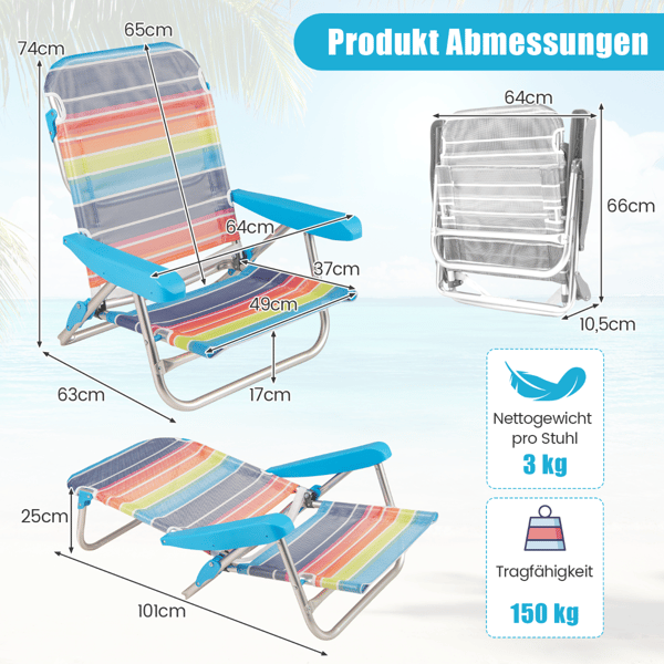 pack - Fällbara Strandstolar med Justerbart Ryggstöd Lätta Campingstolar Fällstolar - 2 - Regnbåge