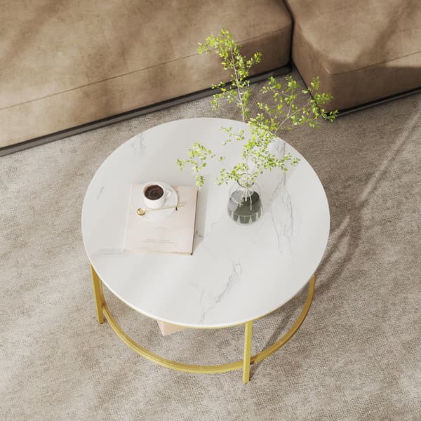 Soffbord - Modern design - Vit-Ljusguld Marmor