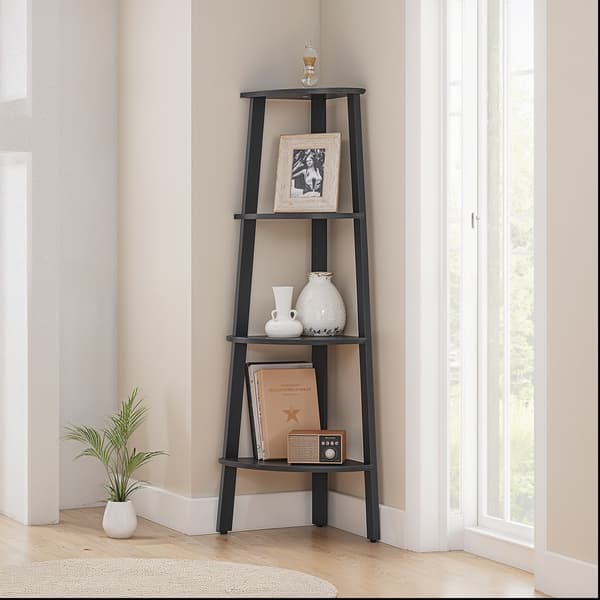 Hjørnehylde - Stigeformet design - Antracitgrå-sort