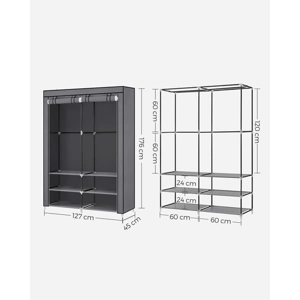 Garderobe - Sammenklappelig med 2 hængende rum - Grå