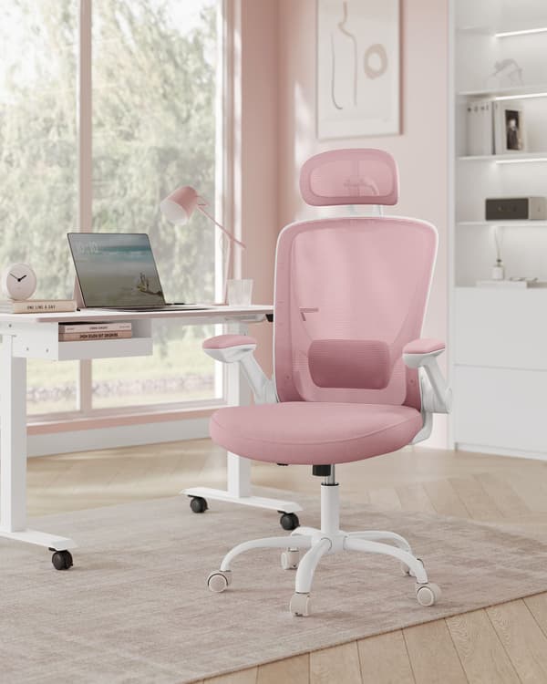 Ergonomisk kontorsstol med gungfunktion pastellrosa