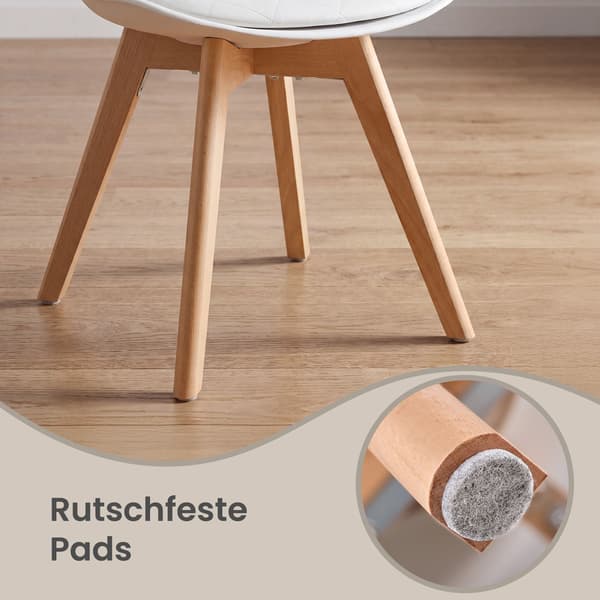 Matstolar - Set om 4 - PU-läder - Bokben - Vit
