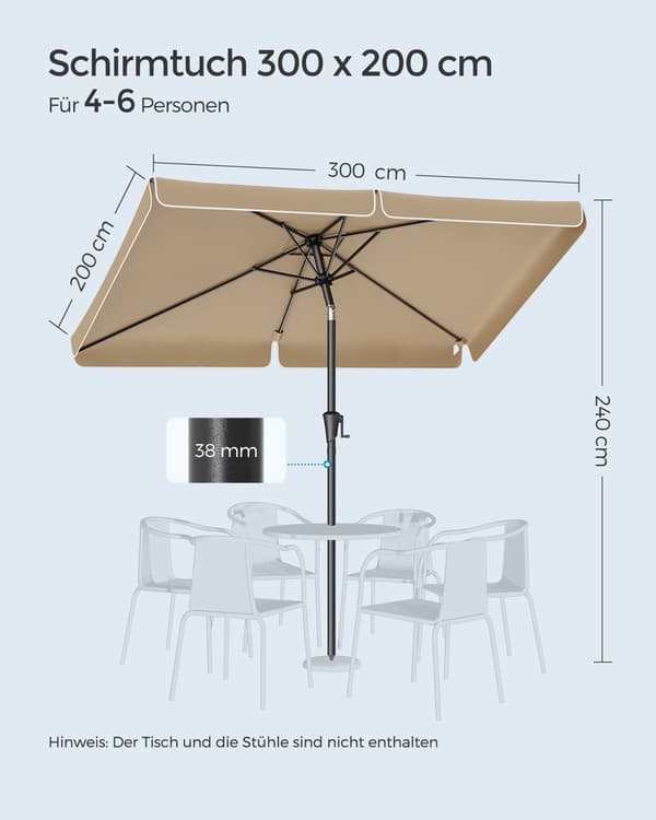 Rektangulær balkonparasol - uden stativ - taupe