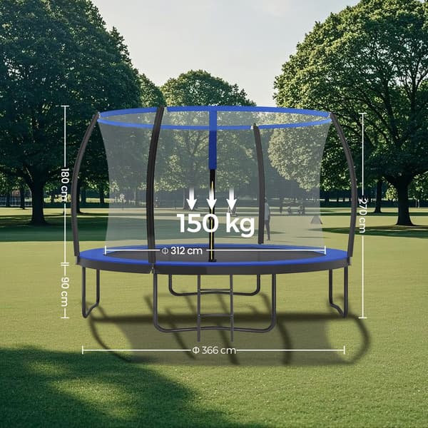 Trampolin 366 cm - Havetrampolin med sikkerhedsnet - sortblå