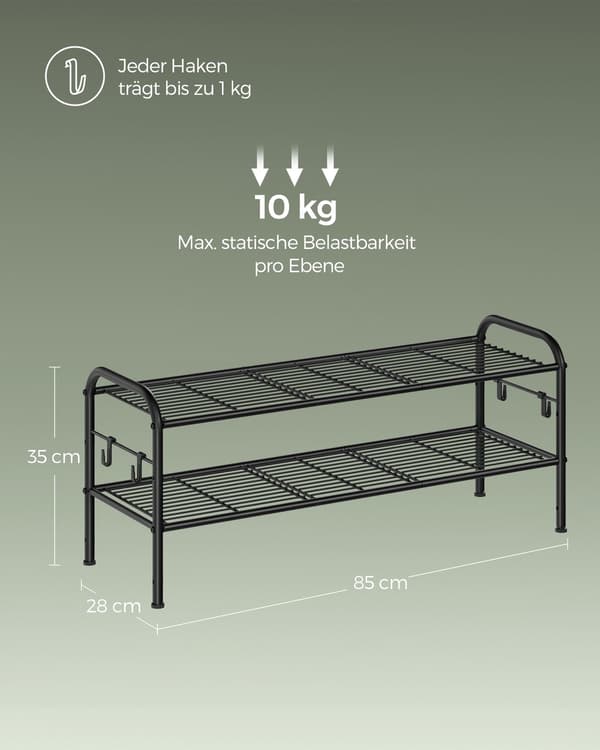 Kenkäteline - 2 ritilähyllyä - teräs - pikimusta