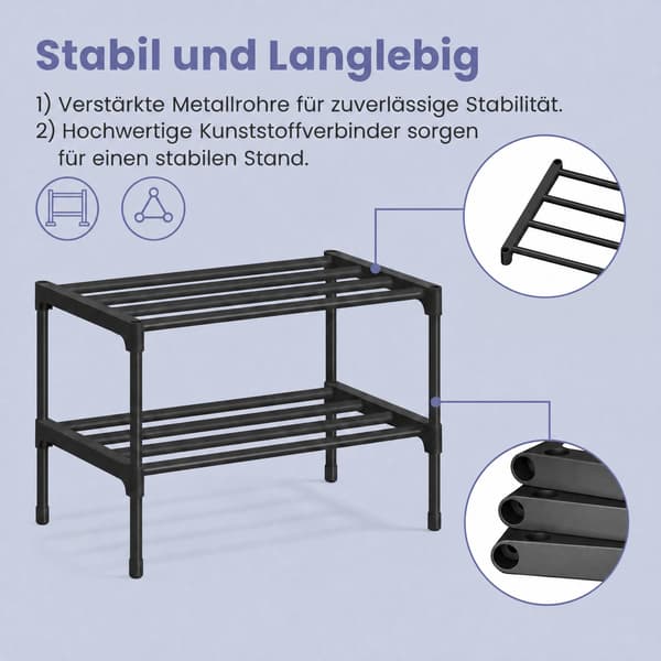 Kenkäteline - 2 tasoa - modulaarinen - tilaa säästävä - musta