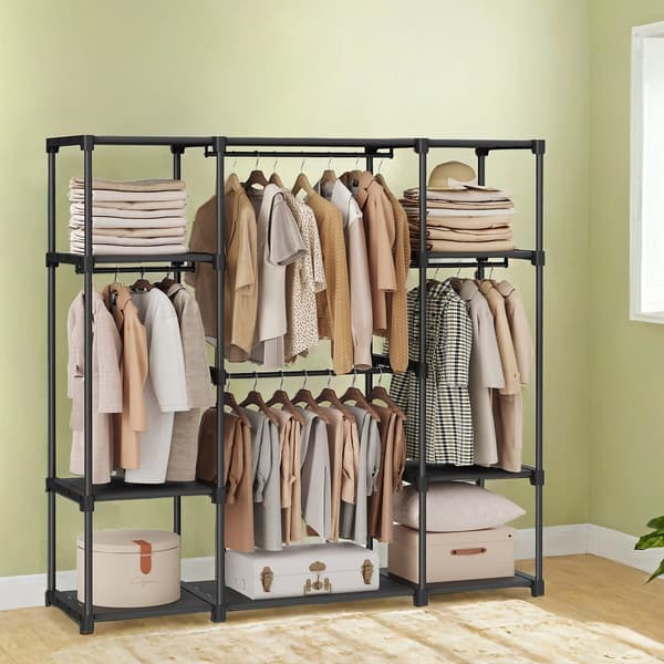 Garderobe - Åbent design med 4 hængende rum - Sort