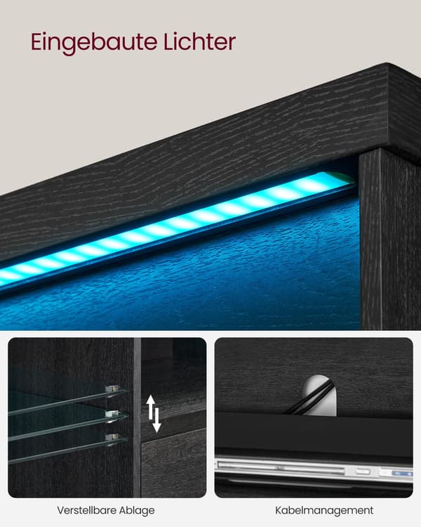TV-bord med LED-belysning til 70 tommer - sort