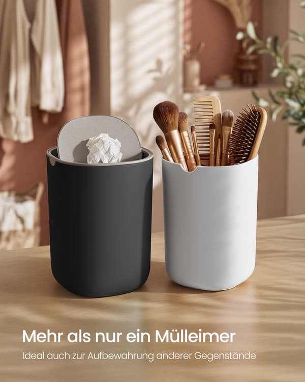 Bordskraldespand - 1,5 liter - Hængslet låg - Rustfrit stål - Sort