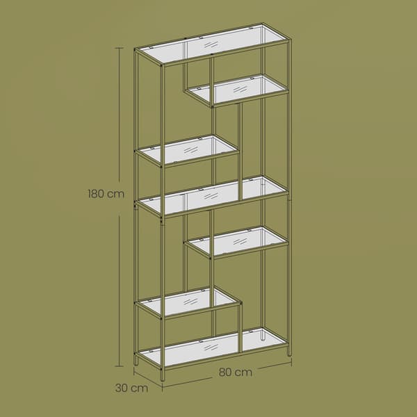 Bogreol - 6 niveauer - stål og glas - sort