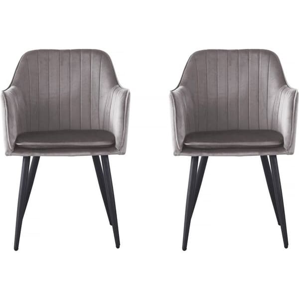 Set om 2 sammetstolar med armstöd - Grå - Metall - 56x57x80 cm