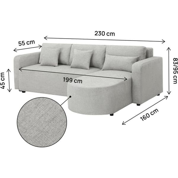 Vinkelsofa konvertibel og vendbar i stof "Charles" - 3 pladser - Grå