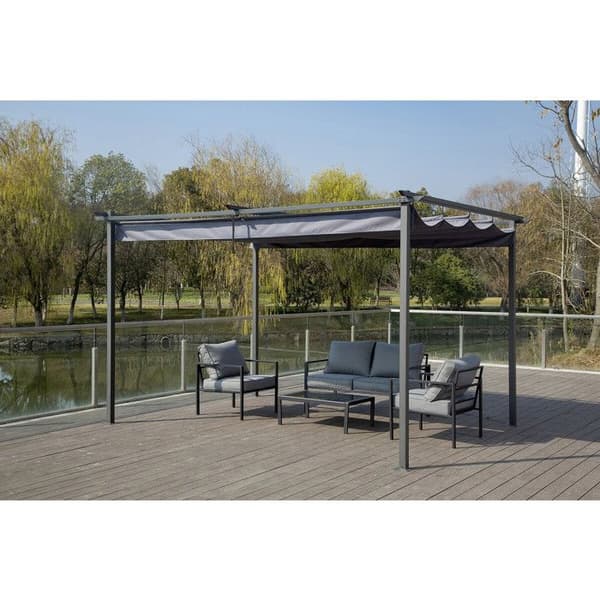 Metallpergola med infällbart tak - 3 x 4 m - Grå