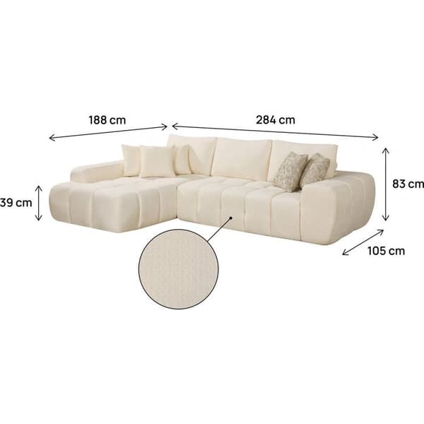Vänster hörnsoffa i tyg stil bubble "Sidonie" - 4 platser - Beige