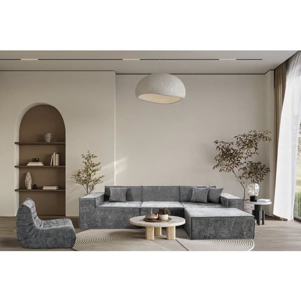 Modulär rak soffa med ottoman i texturerad tyg "Lusso" - 4 platser - Grå