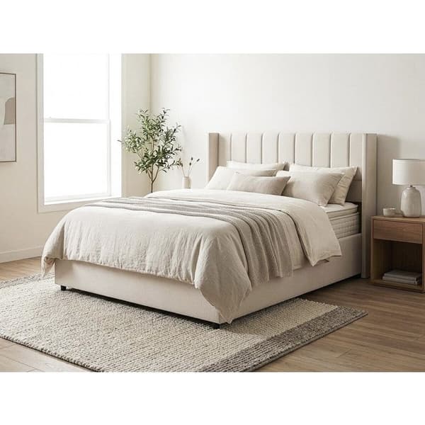 Dubbel säng i linne med förvaringslåda "Saint-Moritz" - 140 x 190 cm - Beige
