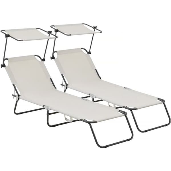 Pack av 2 hopfällbara solstolar "Lazy" - Med solskydd - Beige