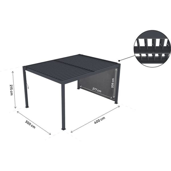 Bioklimatisk pergola med LED och aluminiummarkis "Windsor premium" - 3 x 4 m - Grå