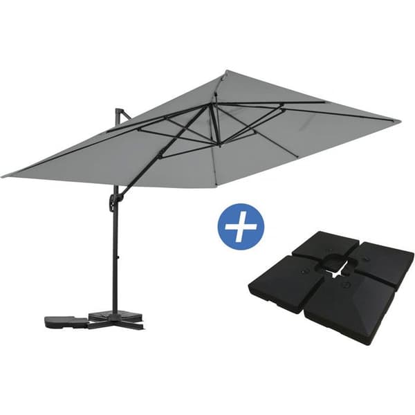 Aluminium parasoll med sidostöd "Sky 4" - 3 x 4 m - Grå - Vikter ingår