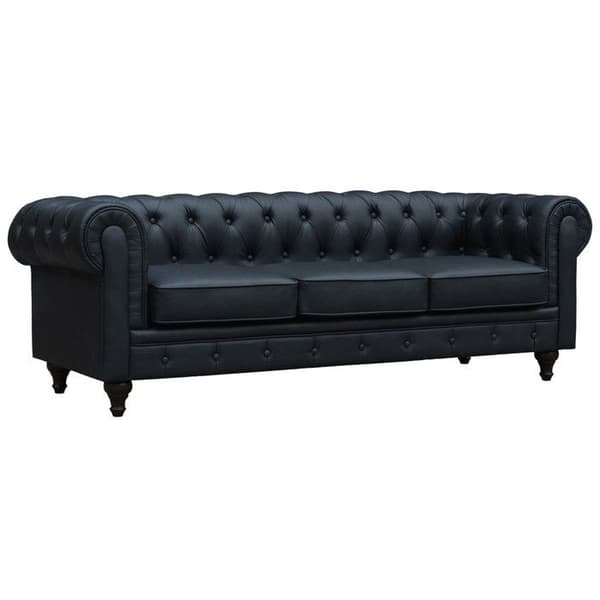 Fast Chesterfield sofa "Aliza" - 208 x 82 x 70 cm - 3 pladser - Sort