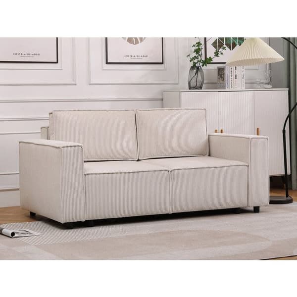 Rätt soffbed i ribbad sammet "Montaigne S" - 2 platser - Beige