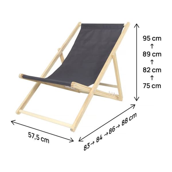 Set med 2 "chilenska" solstolar i trä - 107 x 56,5 x 81 cm - Grå