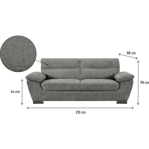 Fast tygsoffa "Dallas" - 210 X 88 X 90 cm - 3 platser - Grå
