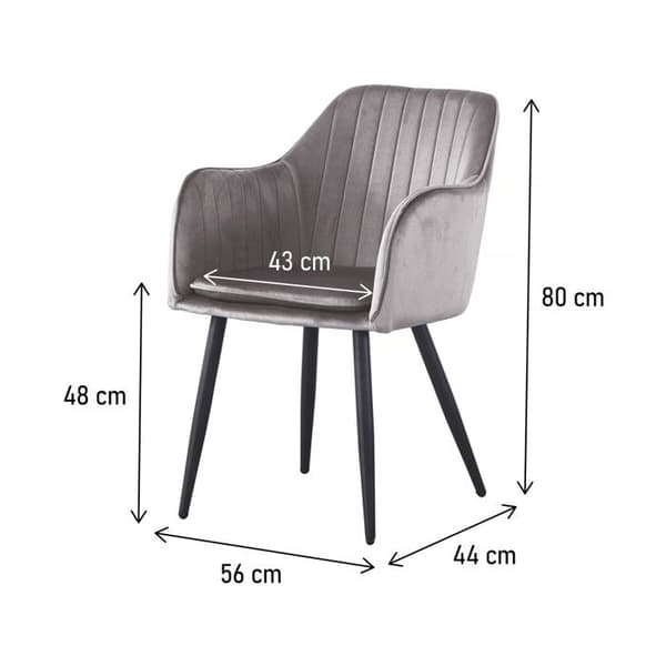 Set om 2 sammetstolar med armstöd - Grå - Metall - 56x57x80 cm