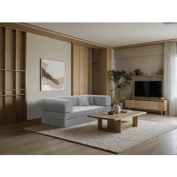 Elior-harmaa 3-istuttava vuodesohva teksturoidusta kankaasta 200 x 100 x 75 cm
