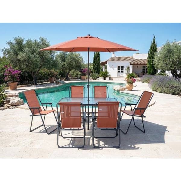 Havebord og stole med metal parasol "Convivia" - 6 pladser - Terracotta