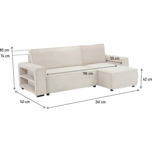 Vinkelsoffa i ribbade sammetsklädern "Opera" - 3 platser - Beige