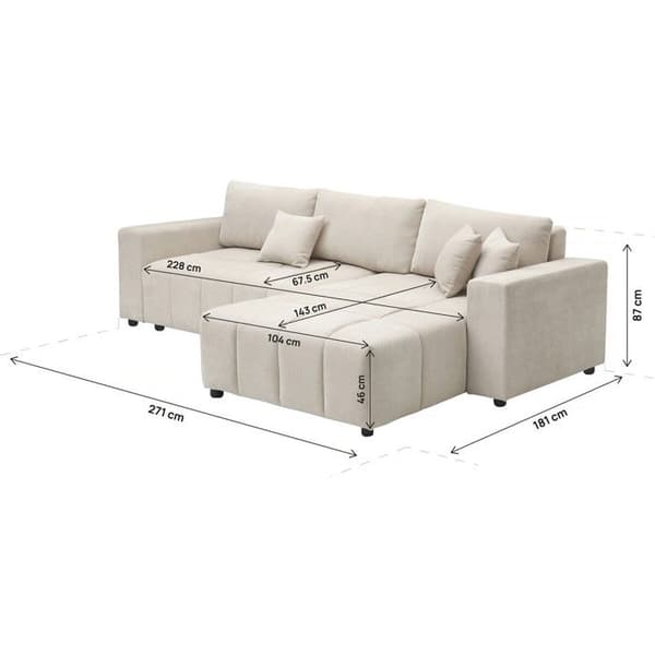 Vändbar hörnsoffa stil bubbeltyg chenille "George" 4 platser - Beige