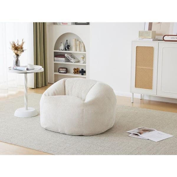 Puff i ribbad sammet "Cusco" - 80 x 74 x 49 cm - Beige