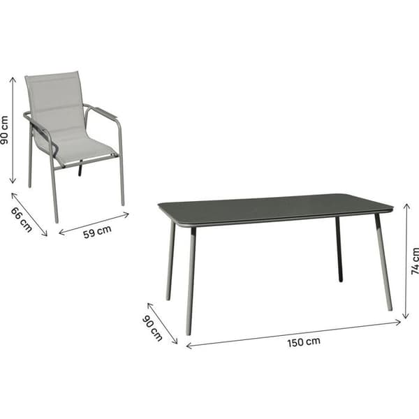 Trädgårdsmöbelset i metall "Malaga" - 7 platser - Grå