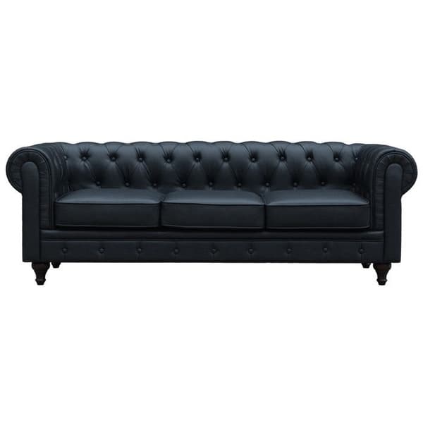 Fast Chesterfield sofa "Aliza" - 208 x 82 x 70 cm - 3 pladser - Sort