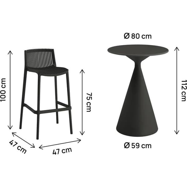 Højstole og bord til havebistro "Néora" - 2 pladser - Sort
