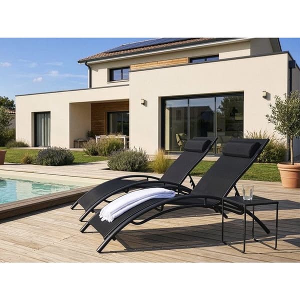 Set med 2 solstolar i aluminium Beauty "Phoenix" - Svart