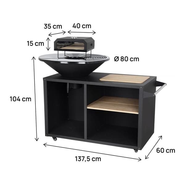 Grill plancha brasero med pizzaovn "Maréchal" - Ø 81 cm - Sort