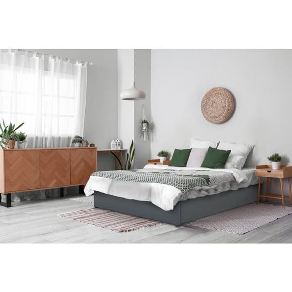 Dubbel säng i PVC med låda "Ava" - 140 x 190 cm - Grå